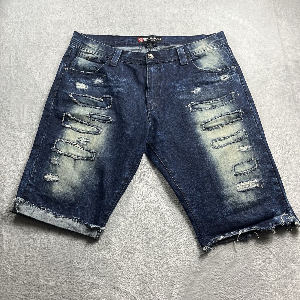 Southpole Jean Shorts Men's 38 Blue Denim Distressed Cotton Vintage Y2K